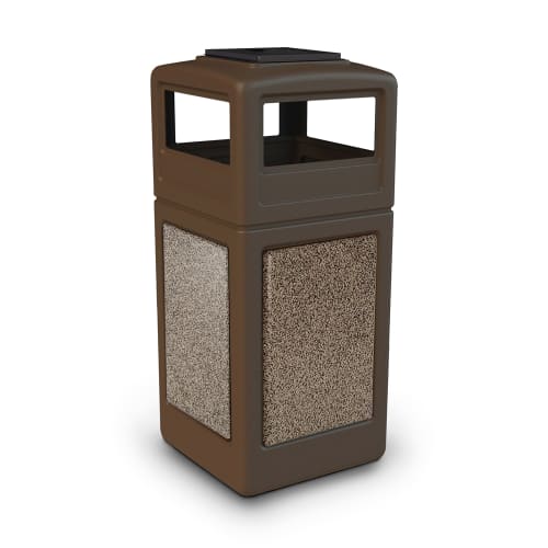 Commercial Zone PolyTec 42 Gallon Trash Container Ashtray Lid, Brown with Riverstone Panels